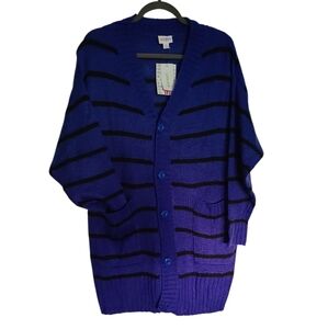 LLR LuLaRoe Lucille Royal Blue Cardigan w Pockets & Black Stripes SzM NWT
